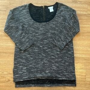 Soft Surroundings Downtown Black White Marled Back Zip Scoop Neck Knit Top Sz M